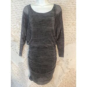 Women's Weston Wear Black Grey Striped Ruched Midi Dress sz Small. Z